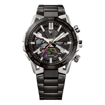 Men's CASIO EDIFICE Fashion Waterproof Quartz Movement Stainless Steel Strap Watch 55.6*47.8*10.8mm Black Mens