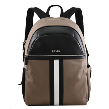 BALLY 6310069 TOLAND 經典條紋款雙層拉鍊大後背包.棕褐色