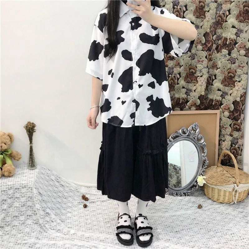 柄シャツ レトロ 派手 半袖シャツ ブラウス 総柄 ビッグシルエット ダンス 原宿系 レディース Vネック トップス t1142-4.jpg