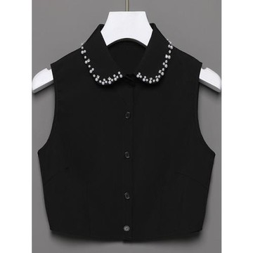 珍珠春秋冬季百搭黑色馬甲毛衣