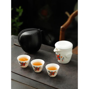 便捷式羊脂玉旅行茶具套裝隨行戶外旅行露營一壺三杯快客杯功夫杯