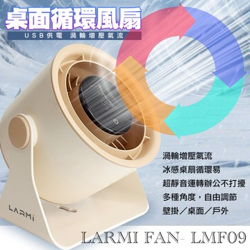 樂米LARMI LMF09桌面循環風扇 USB供電 渦輪增壓氣流