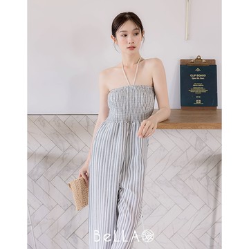 【買2送1】BeLLA 直紋平口連身褲 白色