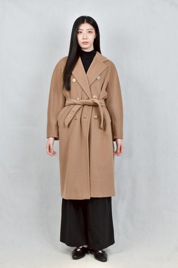 (L) max mara棕色排釦綁帶外套