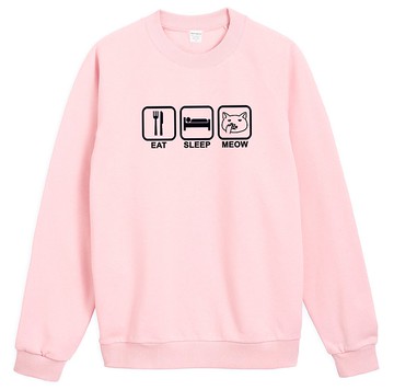 Eat Sleep Meow 大學T 刷毛 中性版 淺粉色 吃睡喵貓咪秋冬保暖