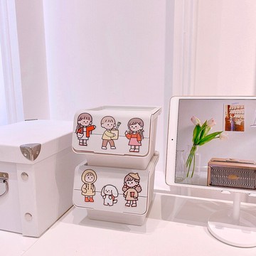 ins日系桌面收納盒可疊加送可愛貼紙 桌面小東西收納帶蓋整理盒子