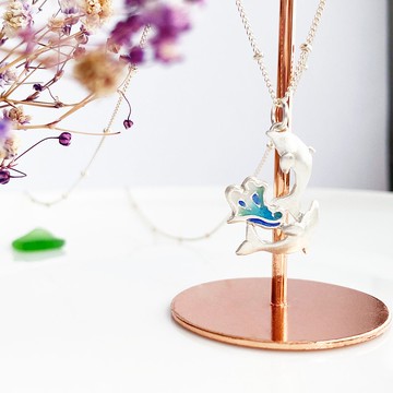 海豚與浪花系列 - 純銀項鍊  七寶 琺瑯