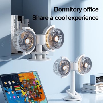 跨境新款雙頭風扇宿舍掛壁照明夜燈電風扇充電桌面臺式香薰夾子扇