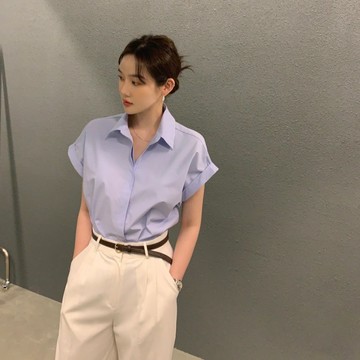 【夏天Summer】🔥韓國chic風 簡約襯衫 寬鬆襯衣 純色上衣 設計感襯衫 短袖襯衫 百搭小衫 鬆弛感上衣 短袖襯
