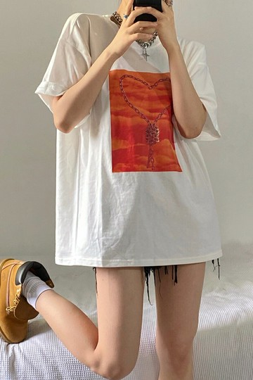 純棉oversize正肩t恤女ins潮牌美式復古白色短袖chic港味寬松上衣