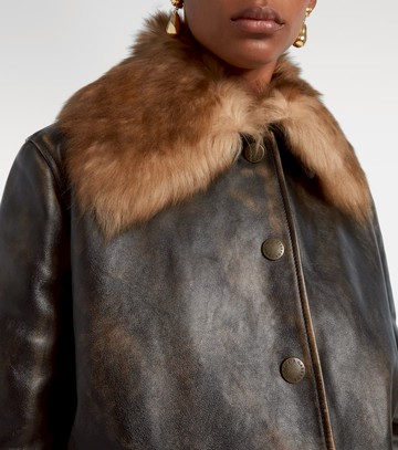 Dolce & Gabbana Shearling-trimmed leather bomber jacket