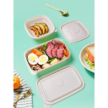 喇叭花玉米淀粉餐盒一次性可降解外賣打包沙拉盒飯盒湯碗帶蓋50套