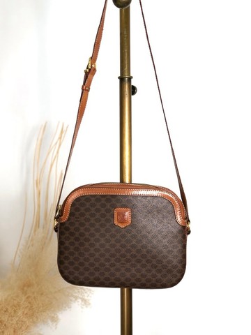 【日本直送 名牌中古包】CELINE  સલેન (CELINE) 側背包 棕色 Macadam 壓印皮標 PVC 皮革 Frame vintage bp2ksi