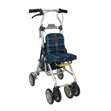 【海夫健康生活館】YL 高度調整 煞車 摺疊 銀髮族 購物助行車 步行輔助車 藍綠格紋(NO.336-41)