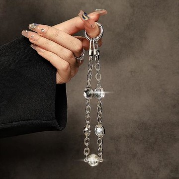 【水鉆金屬珠子】奢華高級感手提鏈條手機殼短掛繩腕帶夾片鑰匙扣