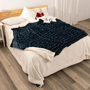 FAmILyLIFE 生活 日式簡約雙面複合特重保暖毯  200 x 120cm  小藍格紋