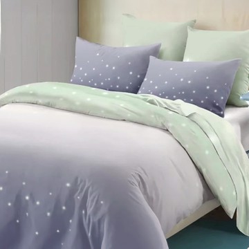 雪紡棉系列 床包組 床包 + 枕套 環保印染 高成本磨毛處理 吸濕透氣 SGS認證  單人  璀璨星空 淺綠色 + 灰色