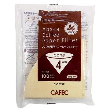 CAFEC 麻纖維錐形濾紙 棕色 2~4杯份  100張  1包