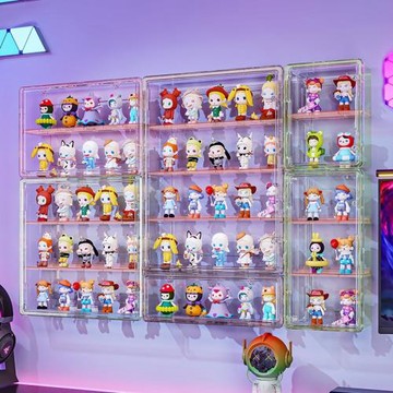 高清壁掛組合手辦盲盒防塵收納展示盒免釘上墻加厚公仔玩具展示架