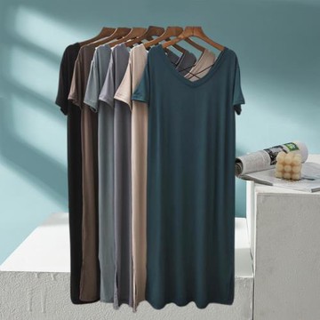 莫代爾交叉露背短袖睡裙女夏寬松連衣裙可外穿孕婦睡衣薄款家居服