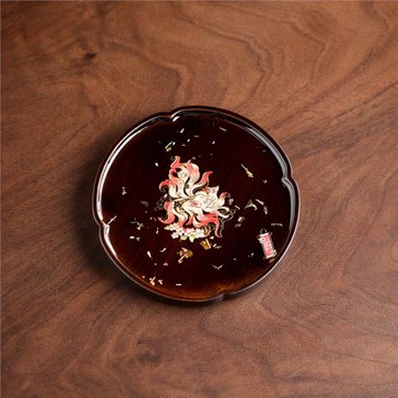 中式國風仿螺鈿九尾狐胡桃木壺承家用干泡茶盤茶托盤小茶臺