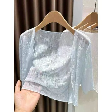 蕾絲短袖披肩開衫外套女夏季薄款配中式旗袍高級感中袖網紗小外搭