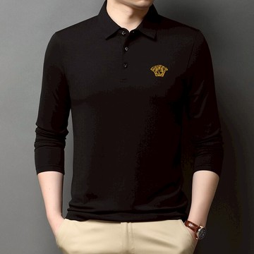 正品范思哲美杜莎春季長袖T恤男 中青年桑蠶絲翻領休閑Polo衫上衣