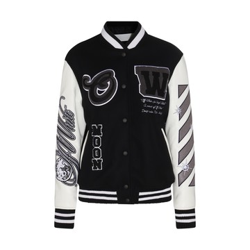 Off-white - White And Black Leather Meteor Moon Bomber Jacket