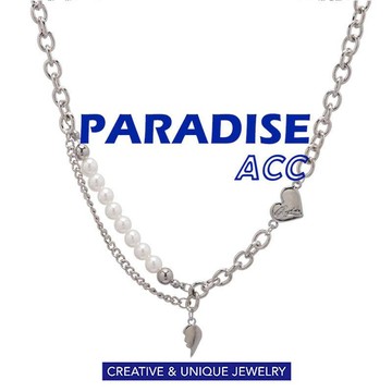 PARADISE 翅膀爱心 珍珠 粗款 拼接 項鍊 冷淡風 配飾 飾品 小眾