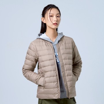 【ERSS】女裝 羽絨外套 羽絨外套女 女生外套 羅紋領 輕量 拉鍊口袋 灰卡其  【K10182】