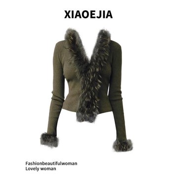 XIAOEJIA48支精紡羊毛16針機織｜可拆卸貉子毛｜修身短款針織衫