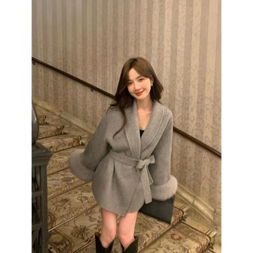 霧嶼山茶2025秋冬雙面呢羊毛大衣女狐貍毛新款高級感呢子毛呢外套