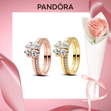 【Pandora官方直營】璀璨幸運草可拆分戒指-鍍14k金/玫瑰金 永生花束組