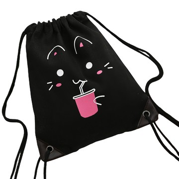 KIZTREE 兒童貓咪角色束口袋 BB-337  27.5 公分寬 x 33 公分高  黑色