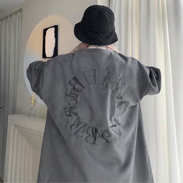 麂皮絨300g重磅短袖t恤男士夏季2024新款美式小眾設計感寬松休閑