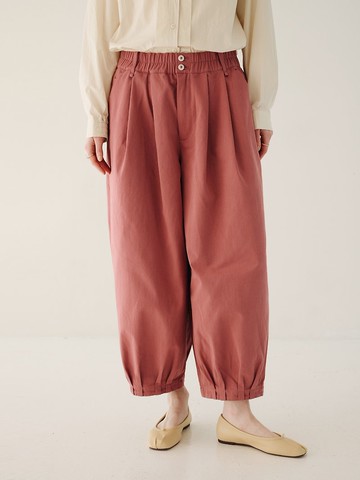 KOOW粗斜紋肌理感水洗棉質休閒褲 日系復活花苞闊腿褲