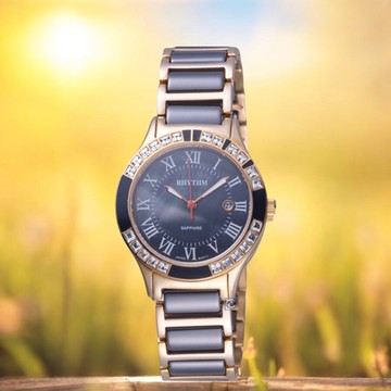 RHYTHM 日本麗聲 都會羅馬刻度 陶瓷錶 手錶 指針錶-32mm黑 F1204T05