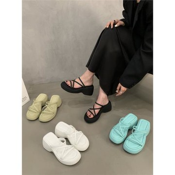 增高厚底拖鞋女款夏天外穿配裙子白色高跟鞋法式小涼拖松糕鞋2024