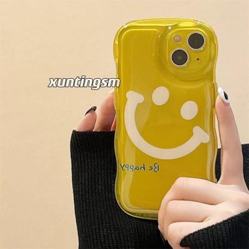 波浪邊熒光黃笑臉適用三星s23ultra手機殼s24+s22簡約s21fes20男女a55a15新款a54a53a52全包a33a34防摔note20