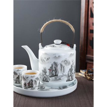 陶瓷茶壺大號提梁壺家用提灌壺涼水壺飯店餐廳泡茶壺單壺耐熱茶具