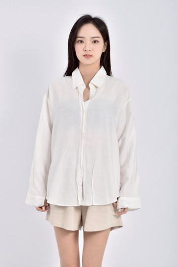 (XL) allu質感長袖白色襯衫上衣