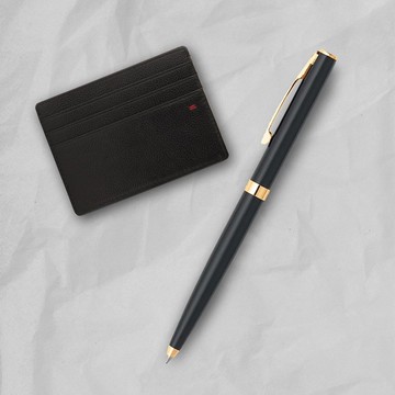 【SHEAFFER】戰斧黑桿金夾原子筆+經典卡夾禮盒 免費刻字