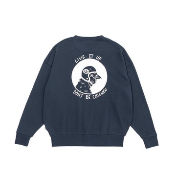 日本限定 POLER CHICKEN CREW 寬鬆版衛衣 / 休閒上衣 / 藍色