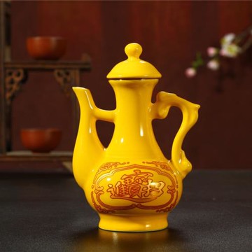 陶瓷茶壺套裝紅招財進寶茶杯觀音佛前酒杯供財神酒壺酒盅佛具用品