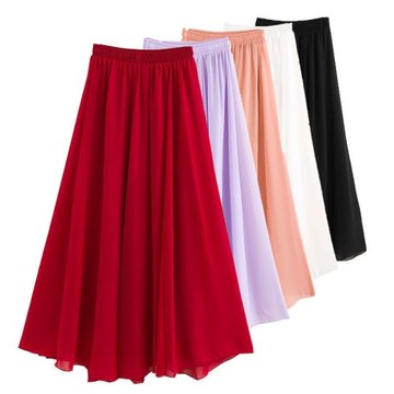 2021新款夏季裙子跳舞大紅雪紡半身裙中長款A字裙大碼仙女裙長裙