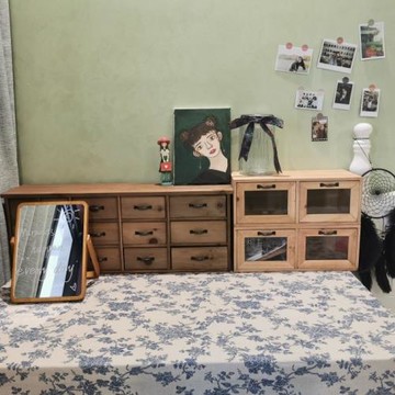 碎花桌布 棉麻復古藍色文藝拍照背景布 ins風小眾藍野餐布茶幾布