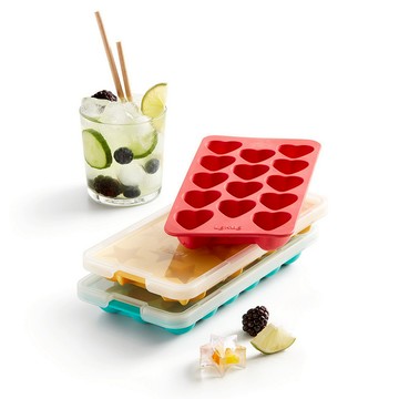 LEKUE｜14格附蓋金磚製冰盒 造型冰塊盒廚具用品 - 紅色