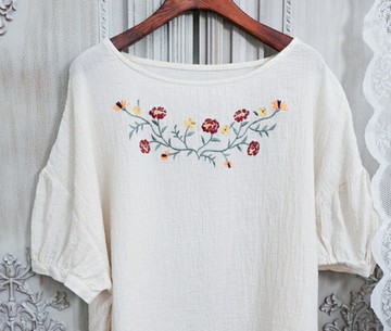 法式復古 水洗棉紗品牌雙色入上衣