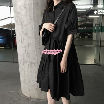 在台出貨⚡﹉❉大碼女裝專賣 連衣裙 洋裝 裙子女夏新款韓版顯瘦連衣裙學生寬松赫本小黑裙a字裙中長裙fuz