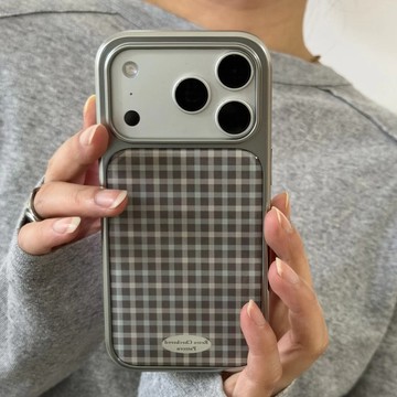 秋天復古灰調格紋滴膠適用防摔殼 iphone17promax手機殼16 15 14 13 保護套 蘋果保護殼 不撞款